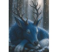 Winter Antlers: Dreaming Blue Stag Notebook: 8.5 x 11" Composition Notebook with 100 Lined Pages - Mystical Sleeping Deer in Snowy Forest
