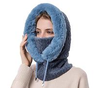 Winter Balaclava Hat for Women,Plush Lining Thickened Warm Hat with Scarf,Windproof Fleece Knit Ski Face Mask (FR/ES, Letras, Talla única, Blue)