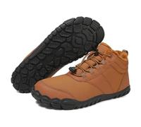 Winter Barefoot Hiking Boots for Men Women,Winter Wide Toe Barefoot Hiking Shoes Boots,Minimalist Snow Boots Barefoot,Five Finger Waterproof Fur Lining Sneakers (11 Wide Women/10 Wide Men,Brown-A)