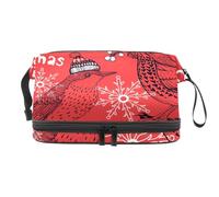 Winter Birds - Neceser retro de doble capa para mujeres y niñas, neceser de viaje, bolsa organizadora de maquillaje con compartimento para brochas, multicolor, 27x15x14 cm/10.6x5.9x5.5 in, Neceser