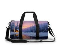 Winter Cabin in The Forest - Bolsa de viaje para gimnasio para mujeres y hombres, bolsa de lona cilíndrica, bolsa de entrenamiento deportiva con correa para el hombro