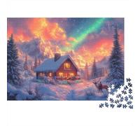 Winter Cabin Rompecabezas 1000 Piezas - Cozy Mountain Retreat -Juego Familiar Acertijos Adultos Coloridos Ilustrados Regalo Navidad 70x50cm/1000pcs