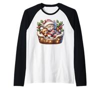 Winter Cat For Women Cuddle with Teddy Bear Christmas Lights Camiseta Manga Raglan