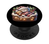 Winter Cat For Women Cuddle with Teddy Bear Christmas Lights PopSockets PopGrip Adhesivo