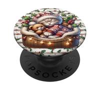 Winter Cat with Christmas Lights & Mistletoe Cute Snowflake PopSockets PopGrip Adhesivo