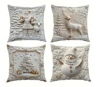 Winter Christmas Throw Pillow Covers Set, Christmas Cushion Covers Set, Luxury Christmas Style Pillow Cover, Xmas Tree Farmhouse Snow Man Reindeer Pillowcase for Home Sofa Bed Couch (A)