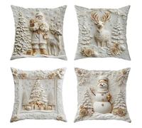 Winter Christmas Throw Pillow Covers Set, Christmas Cushion Covers Set, Luxury Christmas Style Pillow Cover, Xmas Tree Farmhouse Snow Man Reindeer Pillowcase for Home Sofa Bed Couch (B)