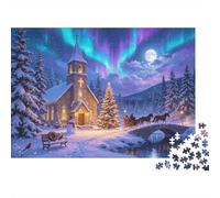 Winter Church Jigsaw Puzzle 1000 Piezas Reciclable Aurora Snowscape Jigsaw Puzzles Accesorios de Juego de Puzzle Divertido y Desafiante Juego Familiar Great Regalo Idea 70x50cm/1000pcs
