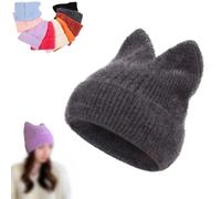 Winter Cute Cat Ear Wool Trendy Beanie Hats for Women and Men Soft Warm Cashmere Knit Hat Ladies Skull Beanies Cap Slouchy Crochet Hat Animal Beanie (Grey,One Size)