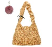 Winter Cute Plush Leopard Shoulder Bag,Vintage Faux Fur Print Tote Bag,Casual Trendy Animal Print Handbag for Women