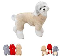 Winter Dogs Fuzzy Jumpsuit Coat with Back Zipper, Dog Jumpsuit Pajamas, Christmas Full Body Warm Dog Snowsuit, Machine Washable Pet Outfit (Khaki,Small)