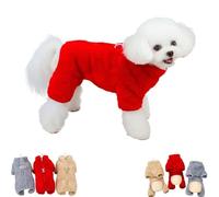 Winter Dogs Fuzzy Jumpsuit Coat with Back Zipper, Dog Jumpsuit Pajamas, Christmas Full Body Warm Dog Snowsuit, Machine Washable Pet Outfit (Red,Medium)