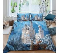 Winter fairy tale scene Funda de Edredón Microfibra Suave 3 Piezas Estampado 3D Winter fairy tale escena Funda Edredon con Fundas de Almohada Transpirable for niños y niñas Double（200x200cm）