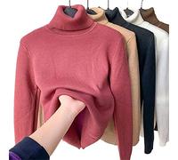 Winter Fleece Thick Knitted Bottoming Shirt, 2023 Casual Thick Turtleneck Sweater Soft Thermal for Women (S,Rose Red)