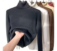 Winter Fleece Thick Knitted Bottoming Shirt, 2023 Casual Thick Turtleneck Sweater Soft Thermal for Women (S,Black)