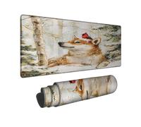 Winter Fox - Alfombrilla de mouse grande para juegos, diseño de perro del bosque nevado, alfombrilla de mouse con borde cosido, alfombrilla de mouse de goma antideslizante y lavable para computadora