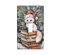 Winter Fox - Cubierta para interruptor de luz, diseño de zorro blanco con sombrero de Papá Noel para decoración navideña, placas de pared termoplásticas, tamaño estándar, palanca individual