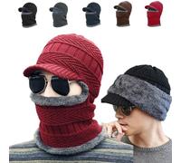 Winter Fullguard Beanie,Full Coverage Warm Fleece Hat,Outdoor Knitted Hats with Mask & Earflaps,Unisex Soft Comfy Lined Hats (Red)