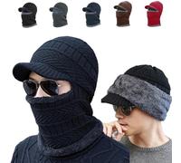 Winter Fullguard Beanie,Full Coverage Warm Fleece Hat,Outdoor Knitted Hats with Mask & Earflaps,Unisex Soft Comfy Lined Hats (Black)