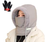 Winter Hats Balaclava Ski Mask,Plush-Lined Thickened Thermal Hat with Scarf,Windproof Fleece Warm Face Mask for Men Women (FR/ES, Letras, Talla única, Light Gray)