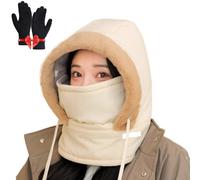 Winter Hats Balaclava Ski Mask,Plush-Lined Thickened Thermal Hat with Scarf,Windproof Fleece Warm Face Mask for Men Women (FR/ES, Letras, Talla única, White)