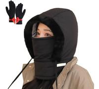 Winter Hats Balaclava Ski Mask,Plush-Lined Thickened Thermal Hat with Scarf,Windproof Fleece Warm Face Mask for Men Women (FR/ES, Letras, Talla única, Black)