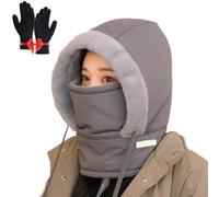 Winter Hats Balaclava Ski Mask,Plush-Lined Thickened Thermal Hat with Scarf,Windproof Fleece Warm Face Mask for Men Women (FR/ES, Letras, Talla única, Dark Gray)