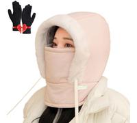 Winter Hats Balaclava Ski Mask,Plush-Lined Thickened Thermal Hat with Scarf,Windproof Fleece Warm Face Mask for Men Women (FR/ES, Letras, Talla única, Pink)