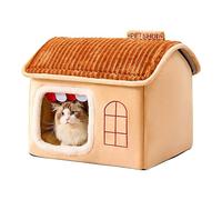 Winter Indoor Cat Bed, Washable Cat Bed for Winter, Insulated Reusable Cat Sleeping Bed, Portable Foldable Cats House 16.93x14.17x13.39 for Home Pet and Shops (Gray, Brown)