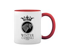 Winter Is Coming Stark Crown Wolf Blanco Taza Aro y Mango Con Rojo Mug