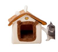 Winter-Katzenbett - Plüsch-Katzenhaus mit Griff | Weiches, warmes Katzennest zum Schlafen, Entspannen und Ausruhen | Gemütliche Katzenhöhle für Schlafzimmer, Wohnzimmer, Balkon, Garage, Fensterbank, W