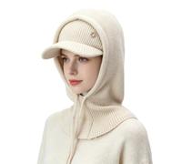 Winter Knit Balaclava Skull Beanie Hooded Scarf Set for Women Warm Ski Hat | Fall WinterTwo-Piece Set Women's Balaclava Ponytail Beanies Visor Hat for Ladies,Windproof Hooded Scarf Soft Warm Skull Cap