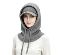 Winter Knit Balaclava Skull Beanie Hooded Scarf Set for Women Warm Ski Hat | Fall WinterTwo-Piece Set Women's Balaclava Ponytail Beanies Visor Hat for Ladies,Windproof Hooded Scarf Soft Warm Skull Cap