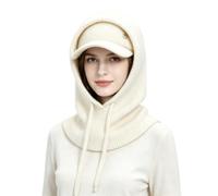 Winter Knit Balaclava Skull Beanie Hooded Scarf Set for Women Warm Ski Hat | Fall WinterTwo-Piece Set Women's Balaclava Ponytail Beanies Visor Hat for Ladies,Windproof Hooded Scarf Soft Warm Skull Cap