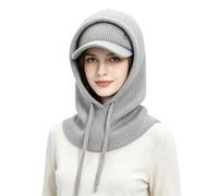 Winter Knit Balaclava Skull Beanie Hooded Scarf Set for Women Warm Ski Hat | Fall WinterTwo-Piece Set Women's Balaclava Ponytail Beanies Visor Hat for Ladies,Windproof Hooded Scarf Soft Warm Skull Cap