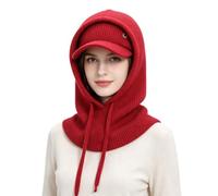 Winter Knit Balaclava Skull Beanie Hooded Scarf Set for Women Warm Ski Hat | Fall WinterTwo-Piece Set Women's Balaclava Ponytail Beanies Visor Hat for Ladies,Windproof Hooded Scarf Soft Warm Skull Cap
