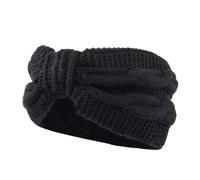 Winter Knitted Headbands Warm Head Turban Crochet Wide Stretch Hairbands Ear Warmer Hair Band Headwrap Lady Ribbon(Black)