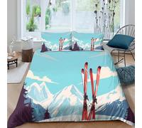 Winter Mountain Landscape Funda Edredon Juego de Ropa de Cama de 3 Piezas Impresión 3D Winter Mountain Paisaje Funda de Edredón Funda de Almohada a Juego Lavables Suave for niña Double（200x200cm）