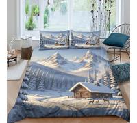 Winter mountain landscape Funda Edredon Microfibra 3 Piezas Compuesto Impresión 3D Cierre de Winter mountain paisaje Funda de Edredón Funda de Almohada a Juego Lavables for Adultos （140x200cm）