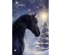 Winter Nights: A Magical Holiday Journal with a Realistic Black Friesian Horse and Glowing Christmas Tree in a Snowy, Starry Wonderland