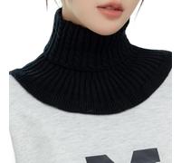 Winter Outdoor Warm Knitted Elastic Neck Scarf for Women Solid Color Inner Cover Female Turtleneck Fake Collar Bib Autumn(Black)