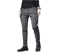 Winter Pants Men Warm Elastic Waist Thick Brushed Fleece Lined Work Casual Trouser Male Formal Office Slim Business Dress Plush Para Hombre(Dark Grey,Size 31)