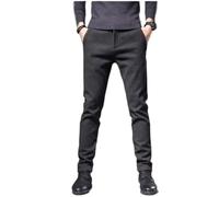 Winter Pants Men Warm Elastic Waist Thick Brushed Fleece Lined Work Casual Trouser Male Formal Office Slim Business Dress Plush Para Hombre(Black,Size 28)