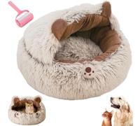 Winter Plush Warm Pet Bed Cave,Soft Cozy Calming Cat Dome Bed with Anti-Slip Base,Hideaway Nesting Washable Round Soothing Sleeping Bag for Indoor Cats & Small Dogs (Brown, 40cm*40cm/15.75in*15.75in)