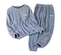 Winter-Pyjama-Set aus Korallenfleece in Übergröße für Damen, Nachtwäsche aus dickem Flanell, Warme Hauswäsche für Paare für Herren, für den Innen- und Außenbereich (Light Blue, XXL)