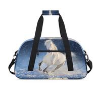 Winter Run Horse - Bolsas de lona para niñas y niños, caballo blanco durante la noche, bolsa de viaje de fin de semana, bolsa de viaje de 24 L, bolsa de deporte para gimnasio, bolsa de práctica,