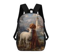 Winter Scene with Lamb And Dog Mochilas De 17 Pulgadas Para Niños, Mochilas Escolares Impresas En 3D Para Estudiantes De Primaria Y Secundaria, Para Niños Y Niñas.