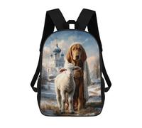 Winter Scene with Sheep And Dog-1 Mochila Escolar Infantil Impresa En 3D Para Niños, Mochila De Viaje De Alta Capacidad, Mochilas Para Libros De 17 Pulgadas Para Niños