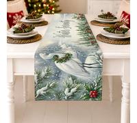 Winter Serenity Heron - Camino de mesa de Navidad (33 x 274 cm) | Diseño de garza de invierno, camino de tocador, detalles de ramas de pino, decoración de comedor de vacaciones