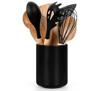 Winter Shore Bote Utensilios Cocina Negro Grande - Cubertero de Cerámica - Porta Utensilios Cocina de Porcelana - Para Cuchillo y Tenedor Grande - Organizador Utensilios Cocina para Encimeras